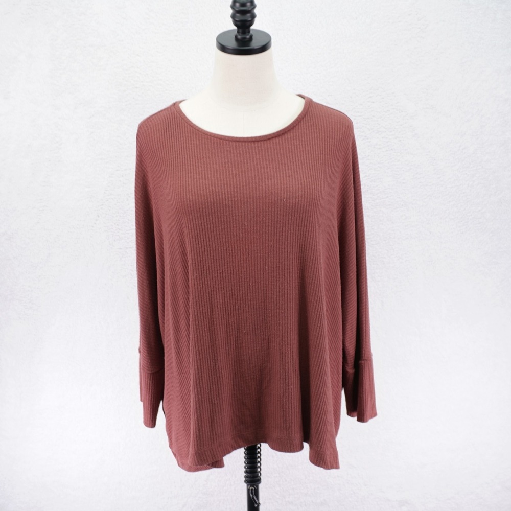 Ann Taylor Loft XL Purple Brown Oversized Knit Sweater Round Neck Pullover Polye